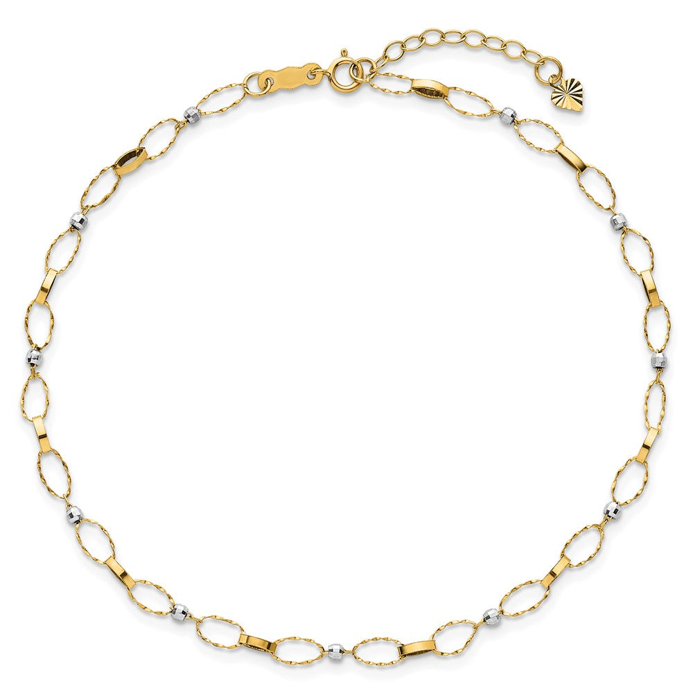 14k Two-tone Polished Fancy Open Link 9in Plus 1in ext. Anklet