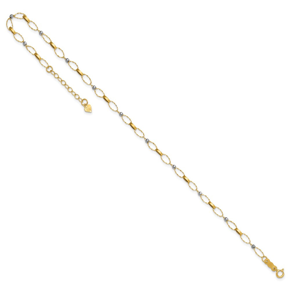 14k Two-tone Polished Fancy Open Link 9in Plus 1in ext. Anklet
