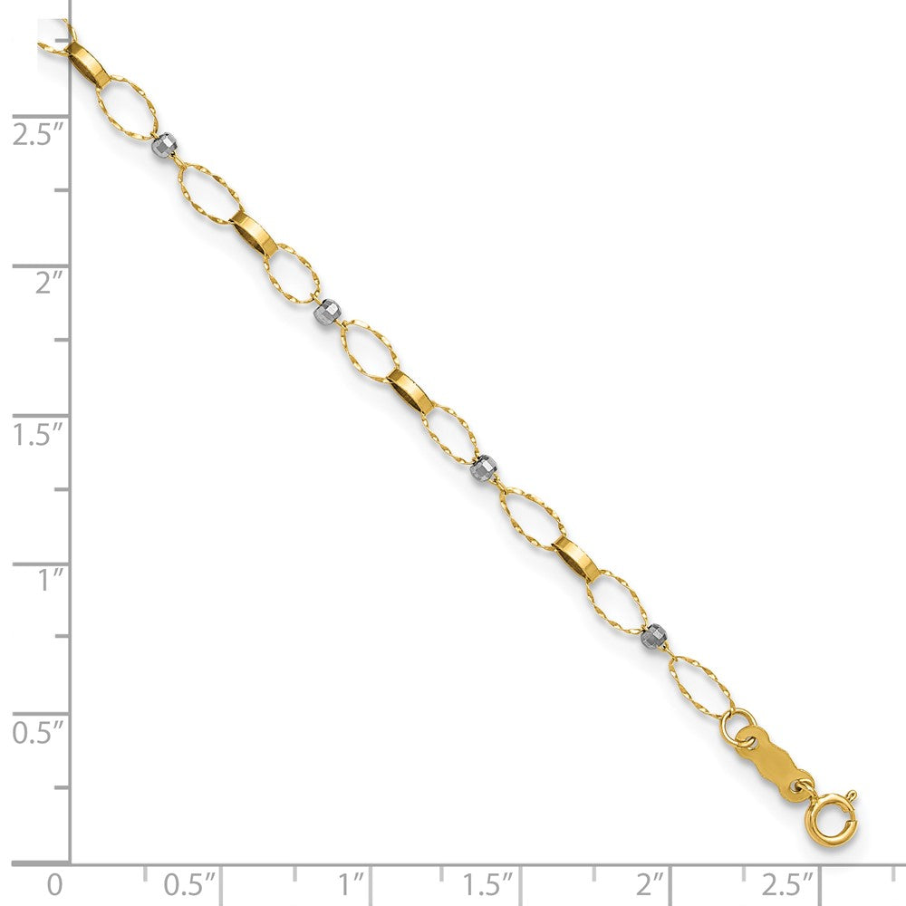 14k Two-tone Polished Fancy Open Link 9in Plus 1in ext. Anklet