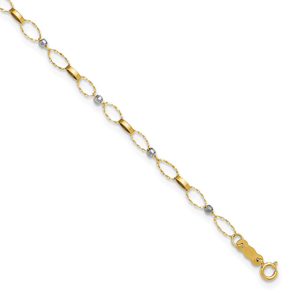 14k Two-tone Polished Fancy Open Link 9in Plus 1in ext. Anklet