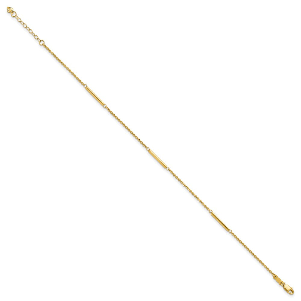 14k Polished Fancy Bar Station 9in Plus 1in ext. Anklet