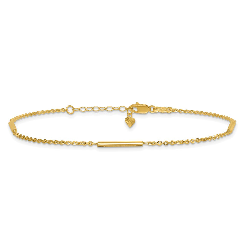 14k Polished Fancy Bar Station 9in Plus 1in ext. Anklet