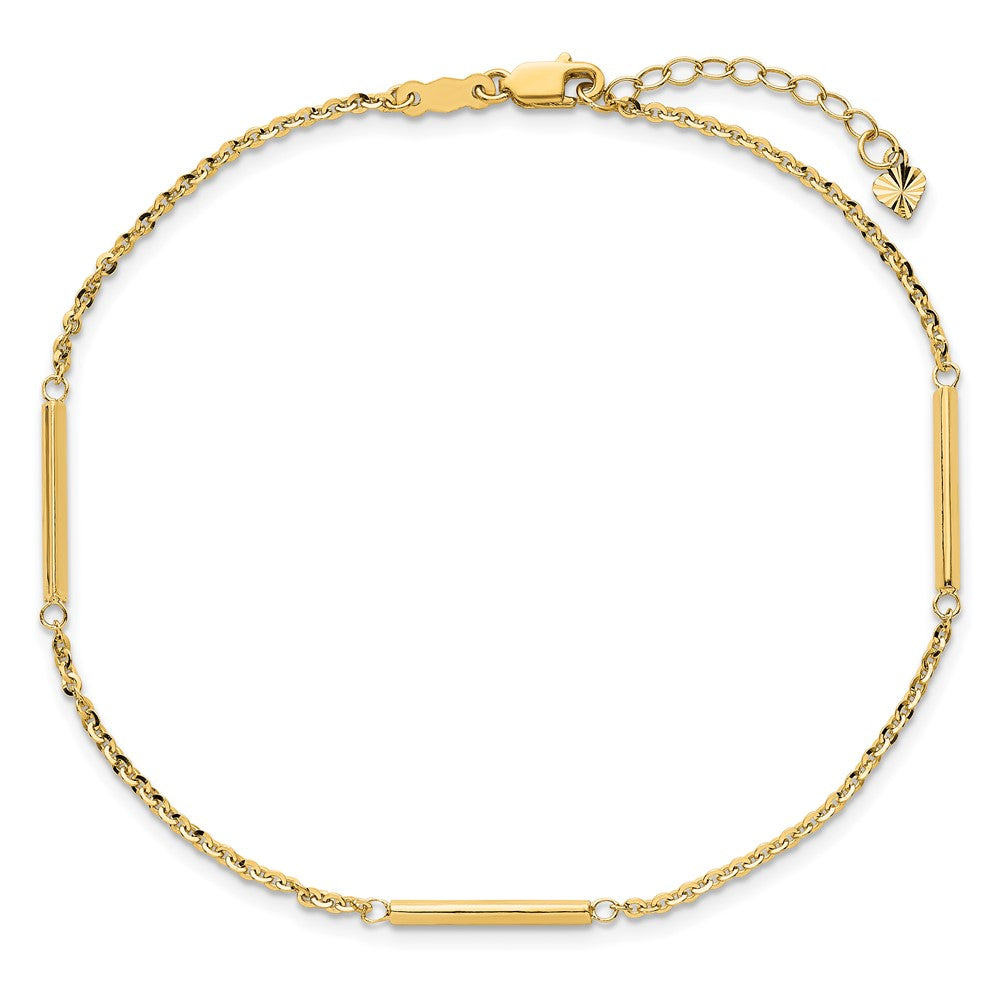 14k Polished Fancy Bar Station 9in Plus 1in ext. Anklet