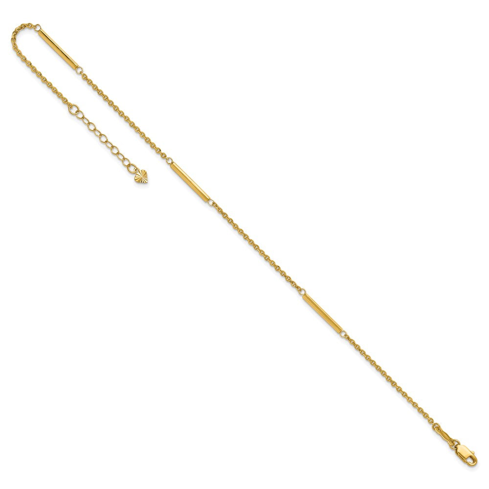 14k Polished Fancy Bar Station 9in Plus 1in ext. Anklet