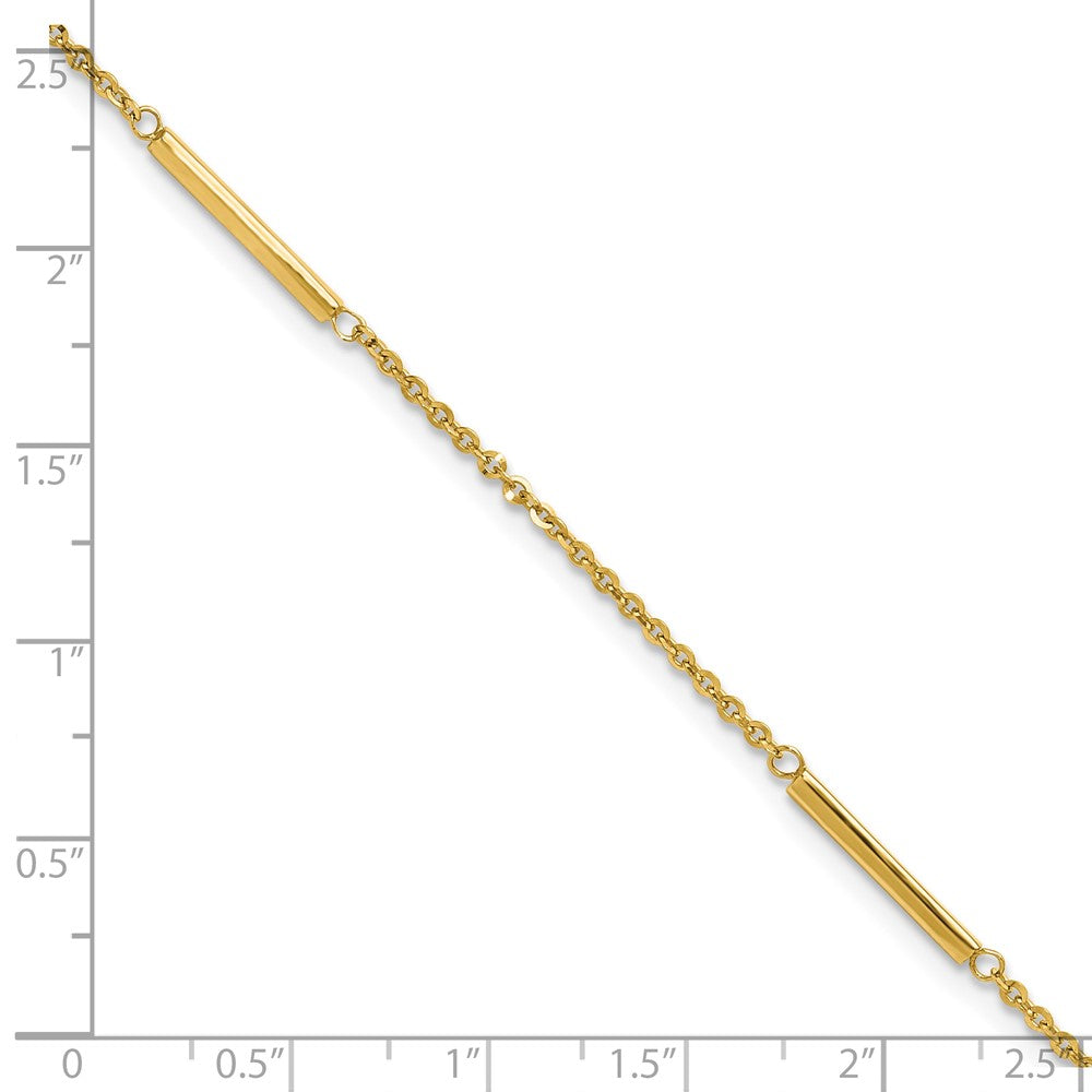 14k Polished Fancy Bar Station 9in Plus 1in ext. Anklet