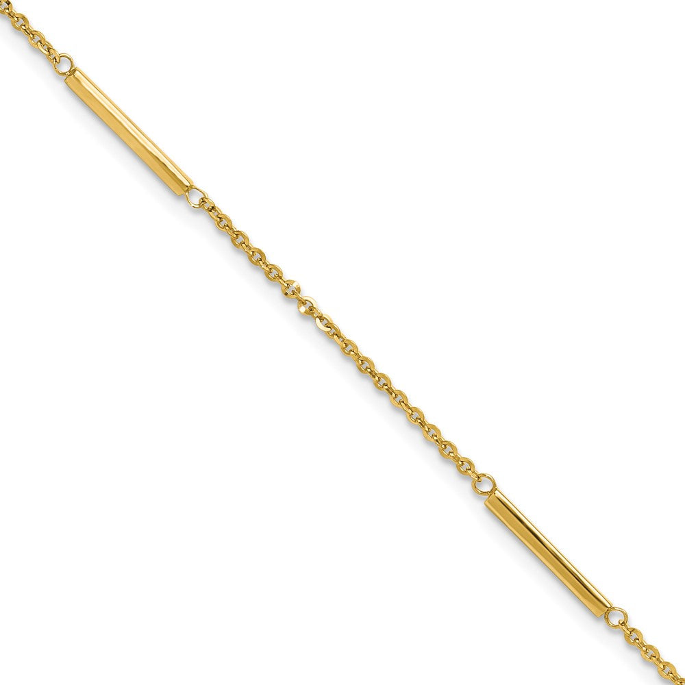 14k Polished Fancy Bar Station 9in Plus 1in ext. Anklet