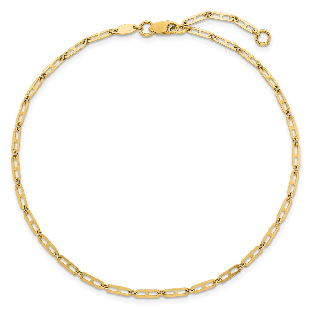 14k Polished Elongated Anchor Link 9in Plus 1in ext. Anklet