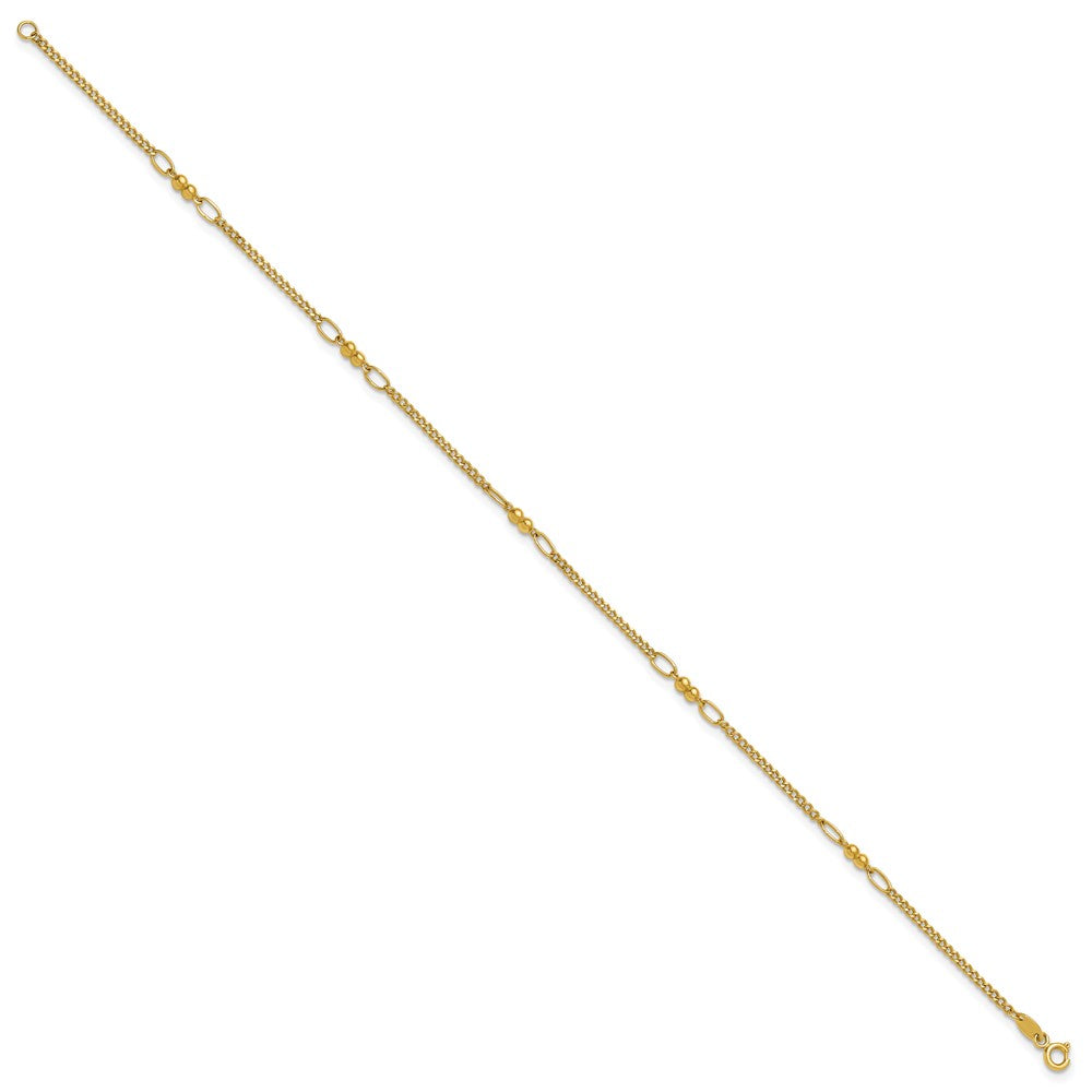 14K Polished Beaded Mixed Link 10in Anklet