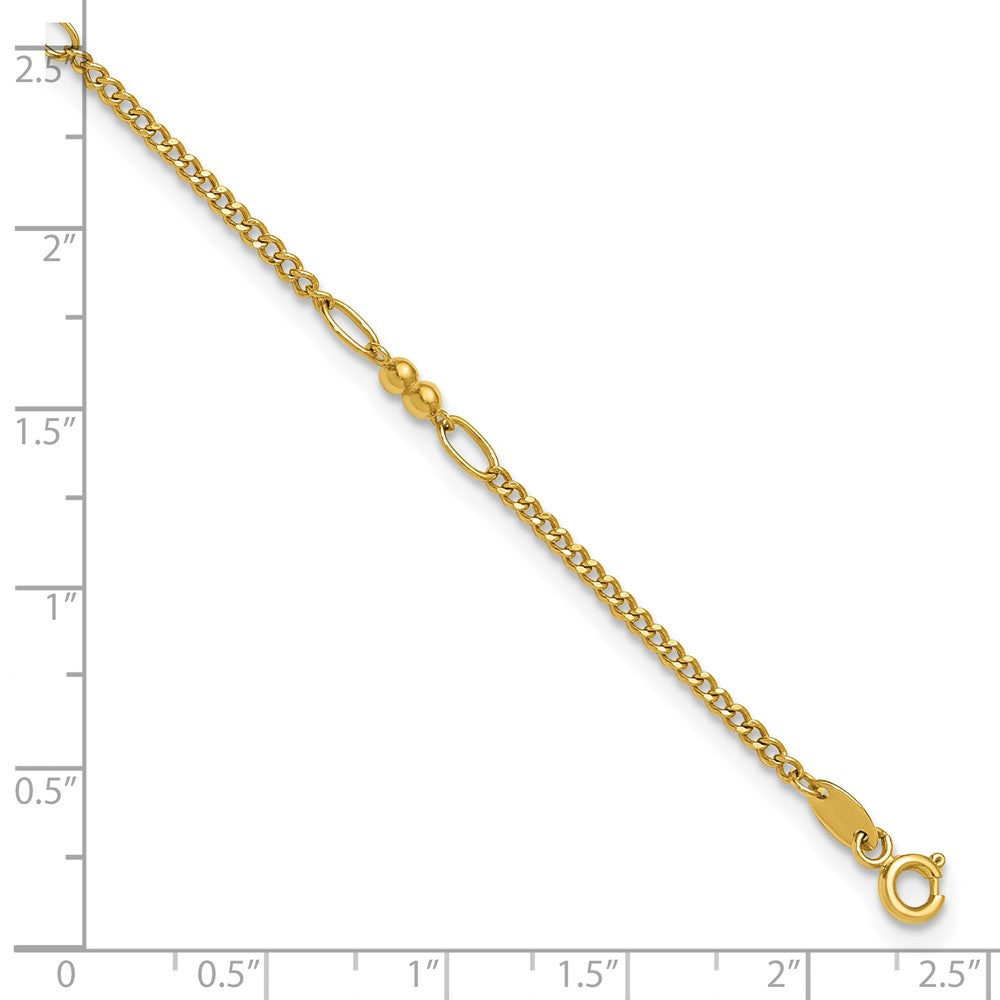 14K Polished Beaded Mixed Link 10in Anklet