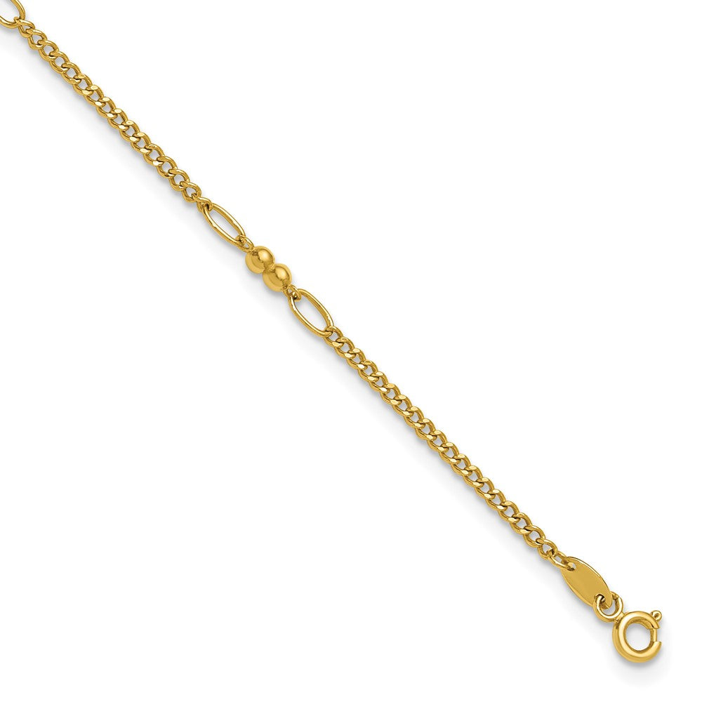 14K Polished Beaded Mixed Link 10in Anklet