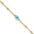 14k Diamond-cut Stations Blue Glass Evil Eye 9in Plus 1in ext. Anklet