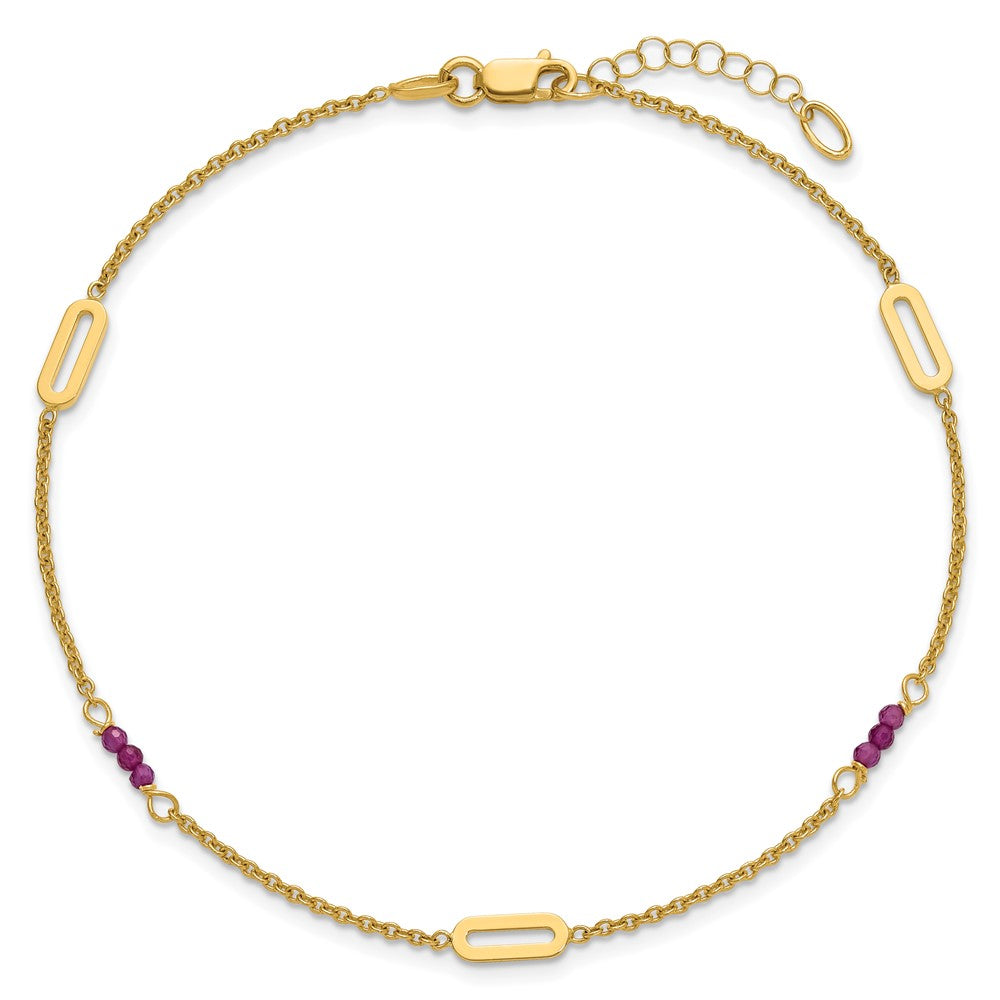 14k Polished Red Corundum 9in Plus 1in ext Anklet
