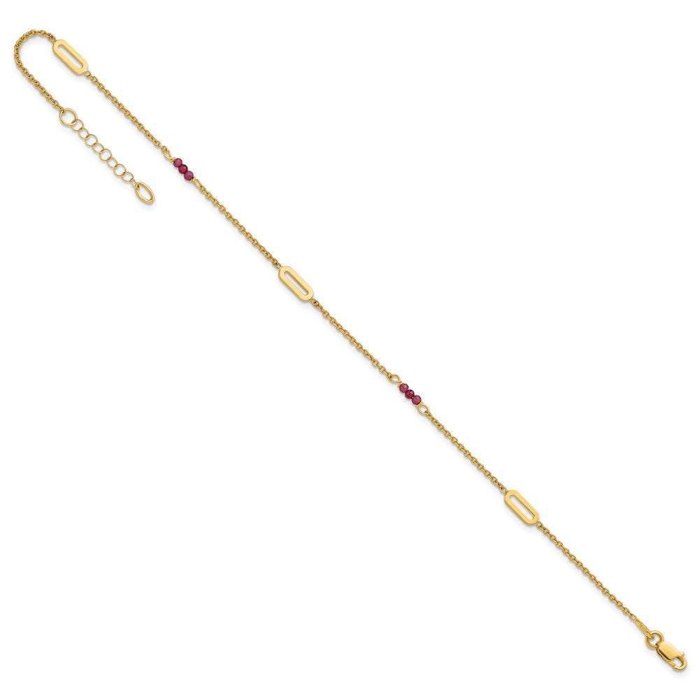 14k Polished Red Corundum 9in Plus 1in ext Anklet