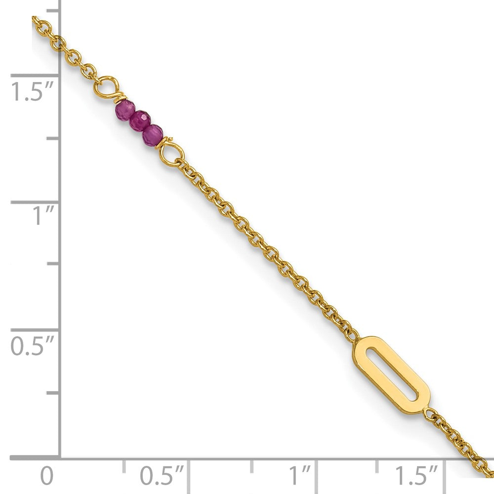 14k Polished Red Corundum 9in Plus 1in ext Anklet