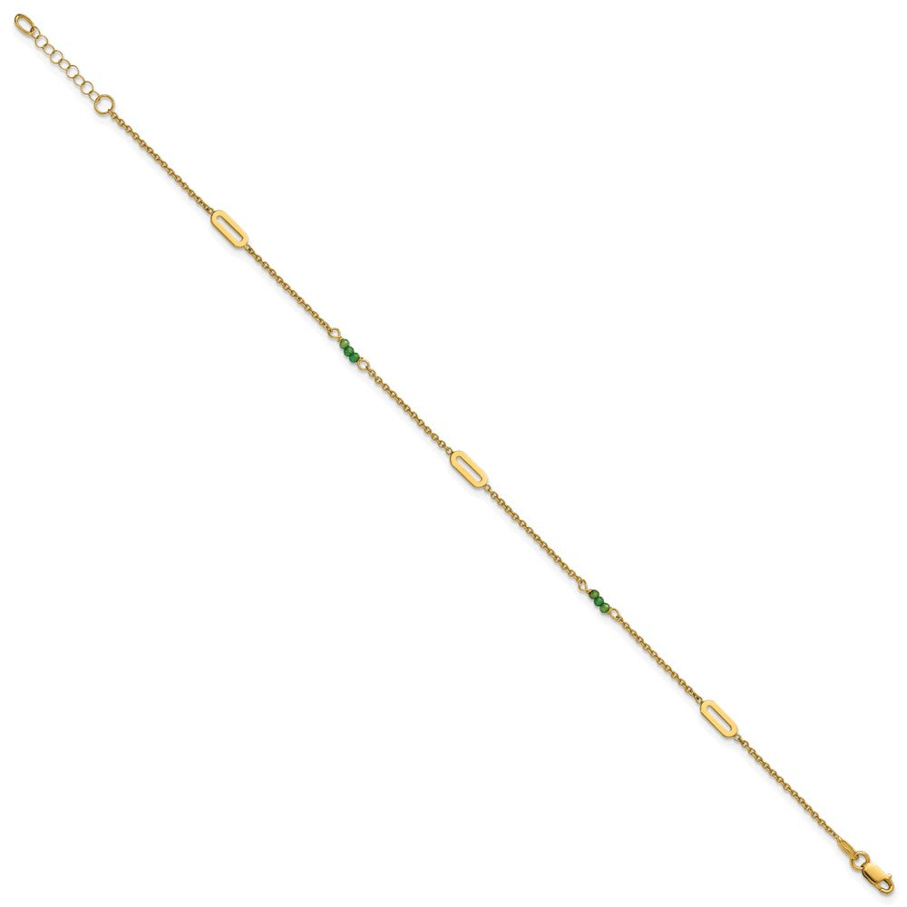 14k Polished Green Zircon 9in Plus 1in ext Anklet
