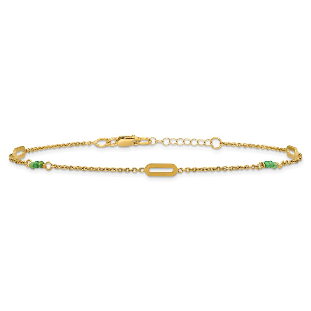 14k Polished Green Zircon 9in Plus 1in ext Anklet
