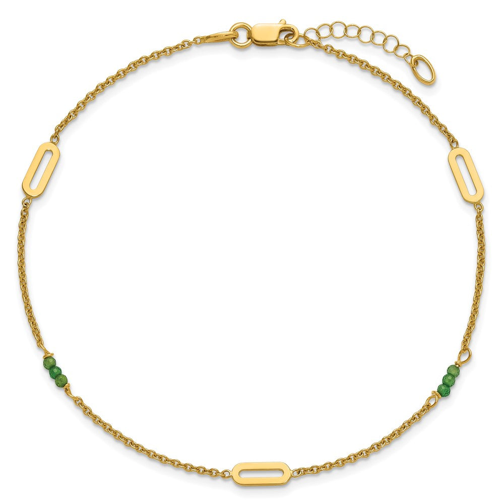 14k Polished Green Zircon 9in Plus 1in ext Anklet