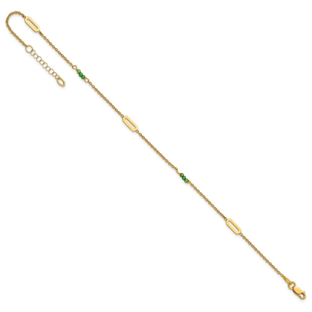 14k Polished Green Zircon 9in Plus 1in ext Anklet