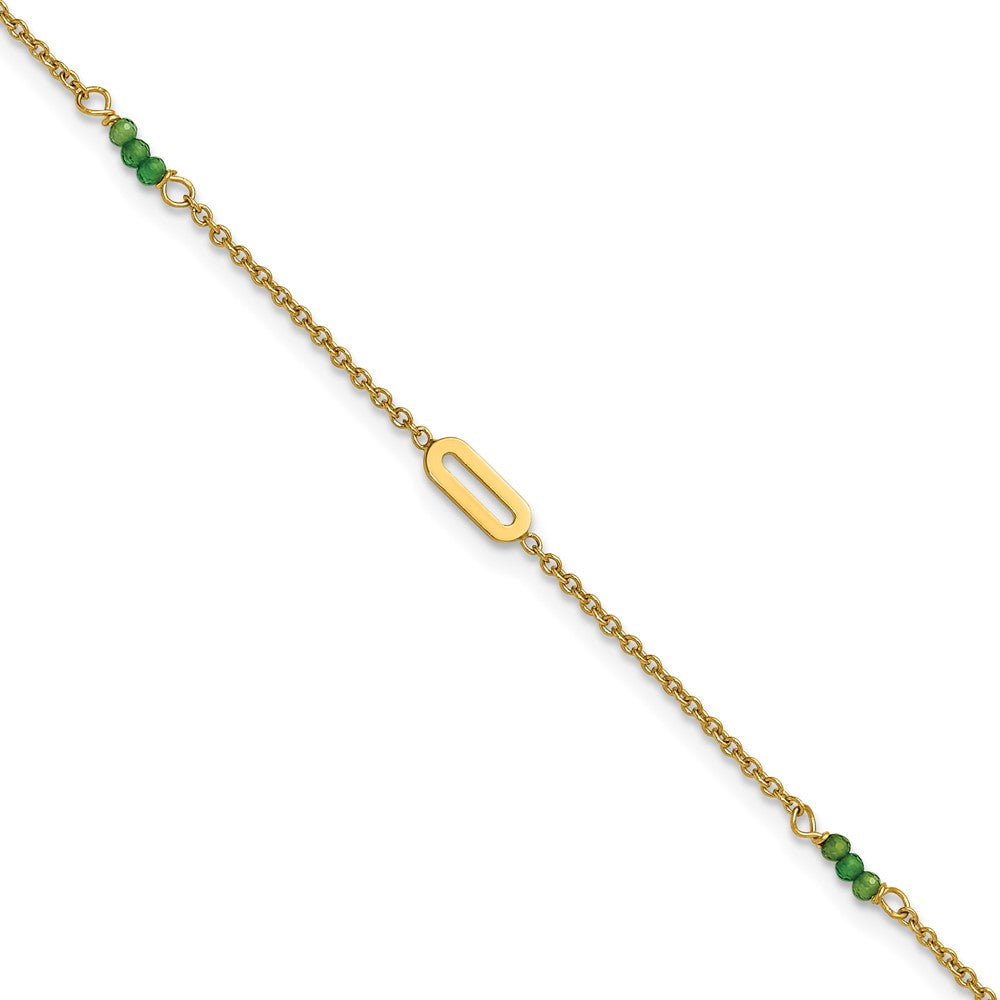 14k Polished Green Zircon 9in Plus 1in ext Anklet