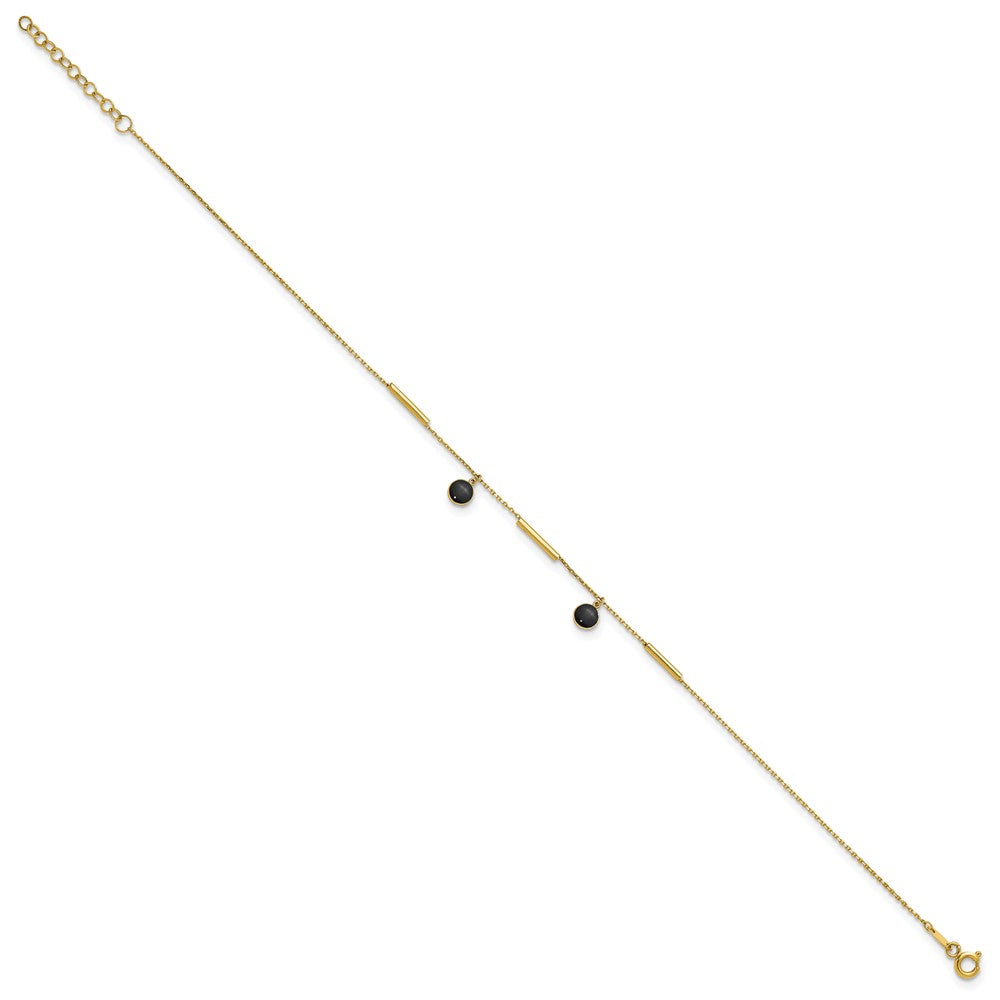 14K Polished Onyx Dangles and Bars 9in Plus 1in ext Anklet