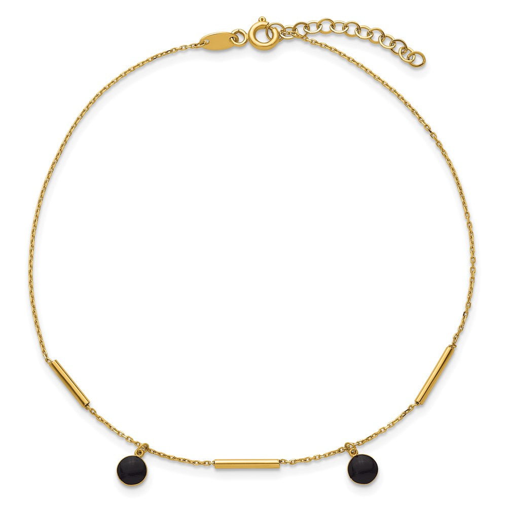 14K Polished Onyx Dangles and Bars 9in Plus 1in ext Anklet