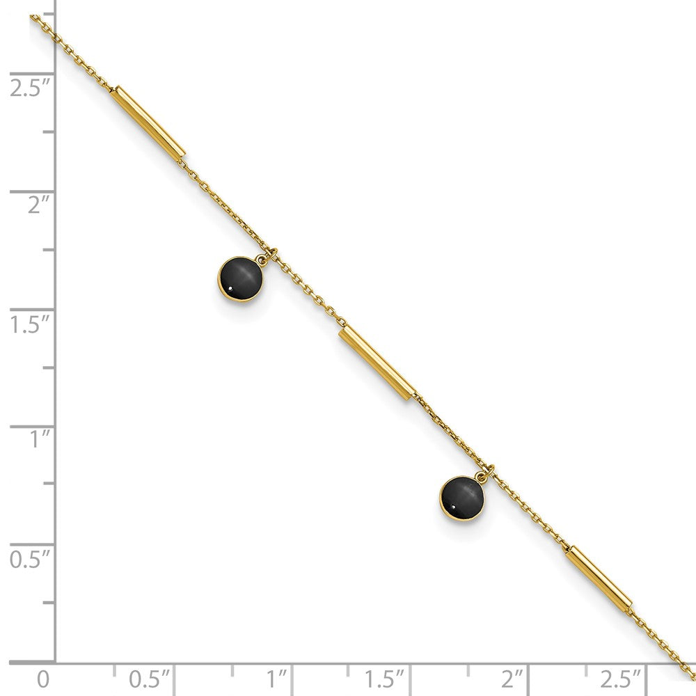 14K Polished Onyx Dangles and Bars 9in Plus 1in ext Anklet