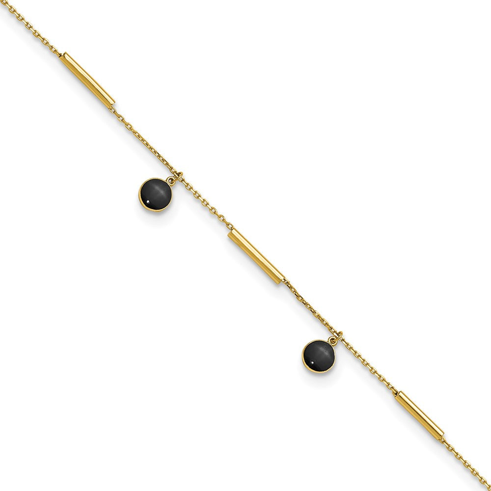 14K Polished Onyx Dangles and Bars 9in Plus 1in ext Anklet