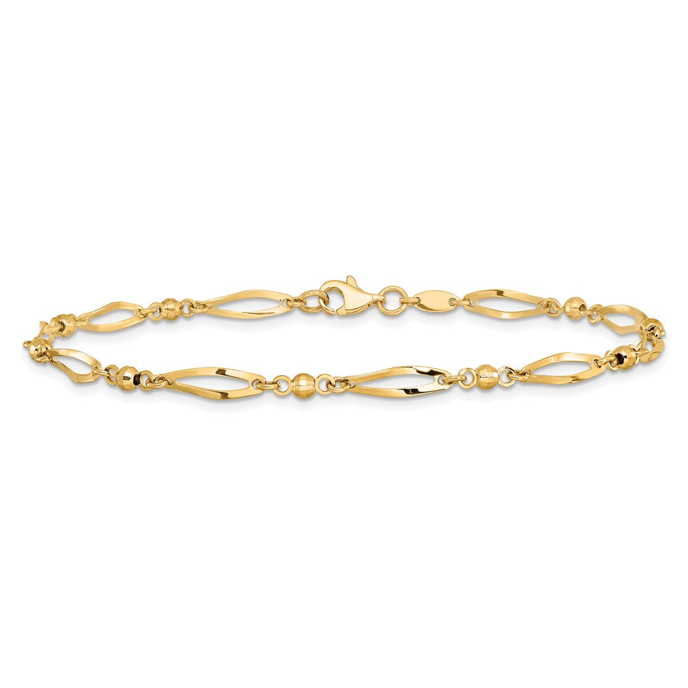 14k Polished and Diamond-cut 9in Anklet