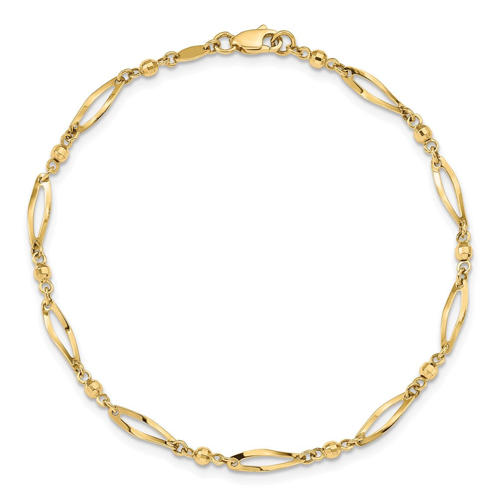 14k Polished and Diamond-cut 9in Anklet