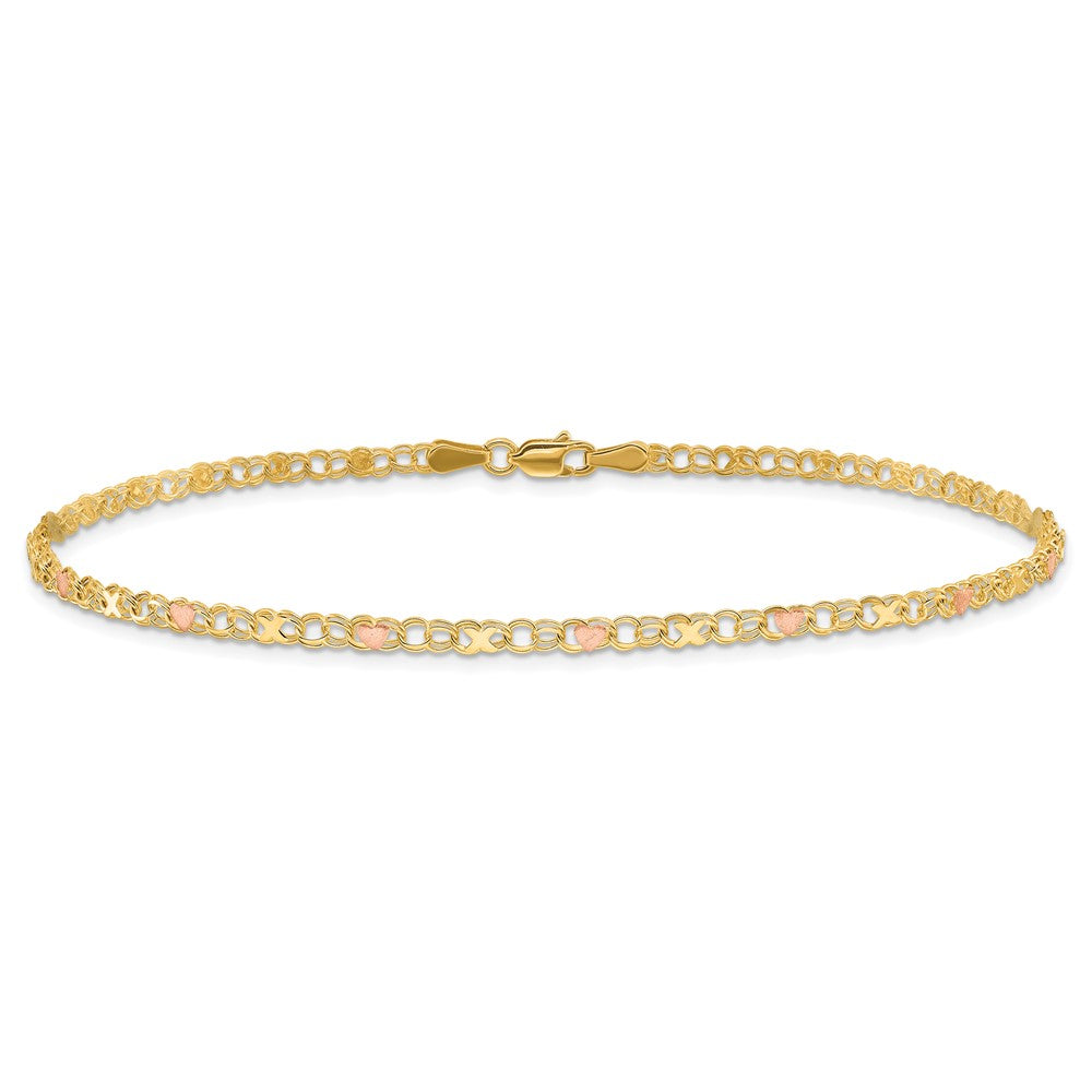 14k and Rose X's and Hearts Anklet