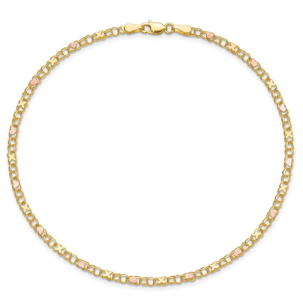 14k and Rose X's and Hearts Anklet