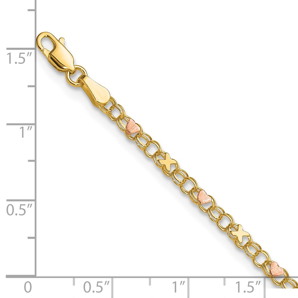 14k and Rose X's and Hearts Anklet