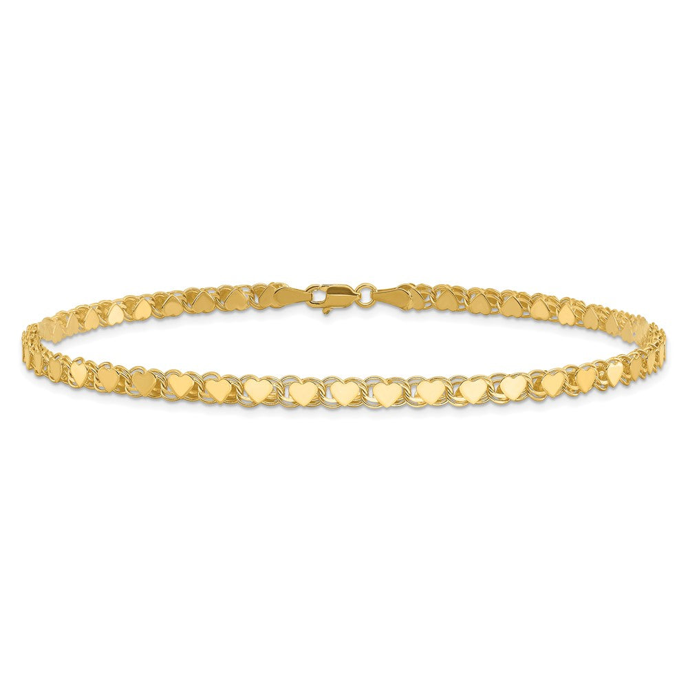 14k Polished Double-Sided Heart Anklet