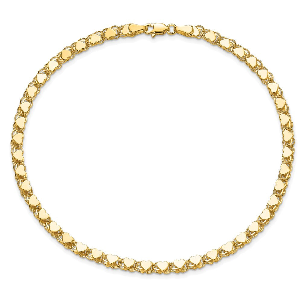 14k Polished Double-Sided Heart Anklet