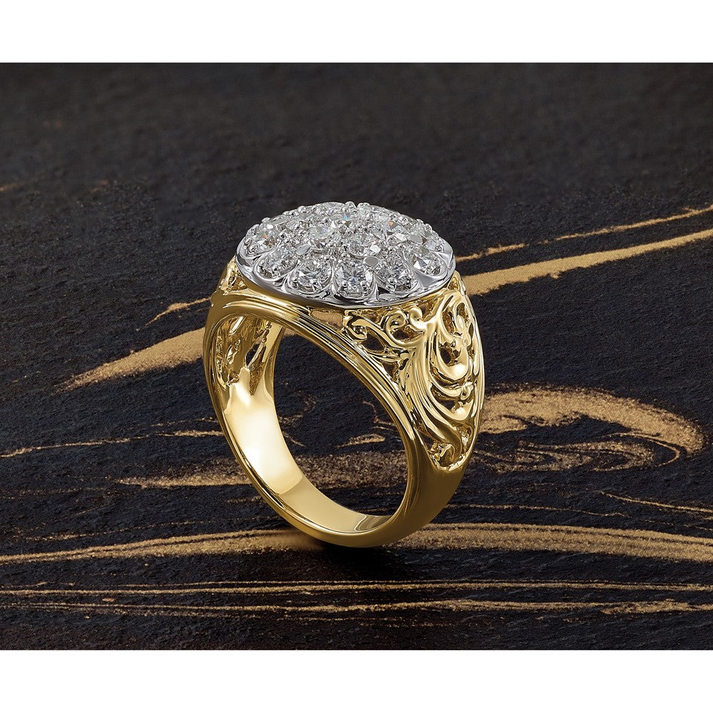 10k Two-tone IBGoodman Men's Polished 2ctw Dia Kentucky Cluster Ring
