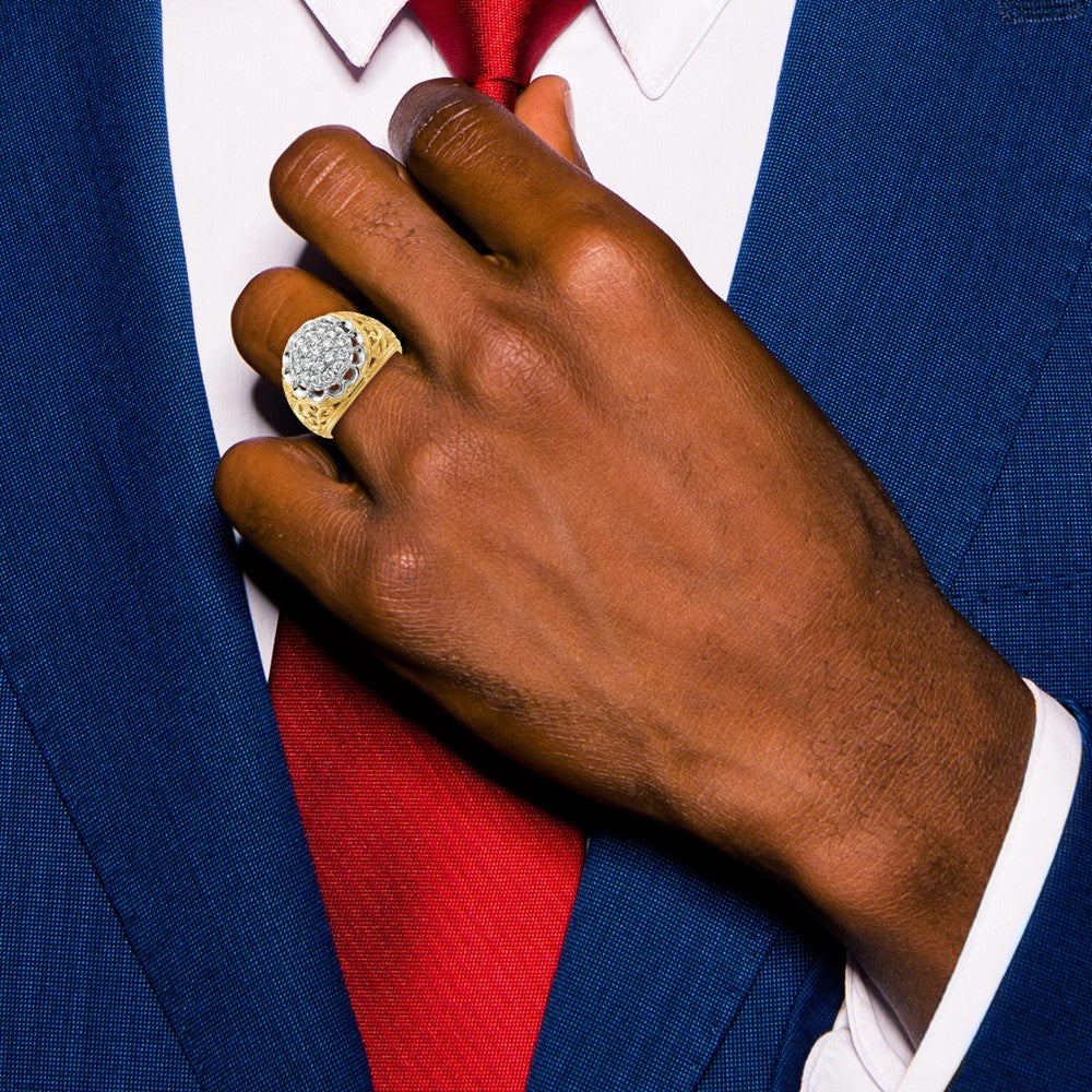 14k Two-tone IBGoodman Men's Polished Filigree Round Dia Cluster Ring