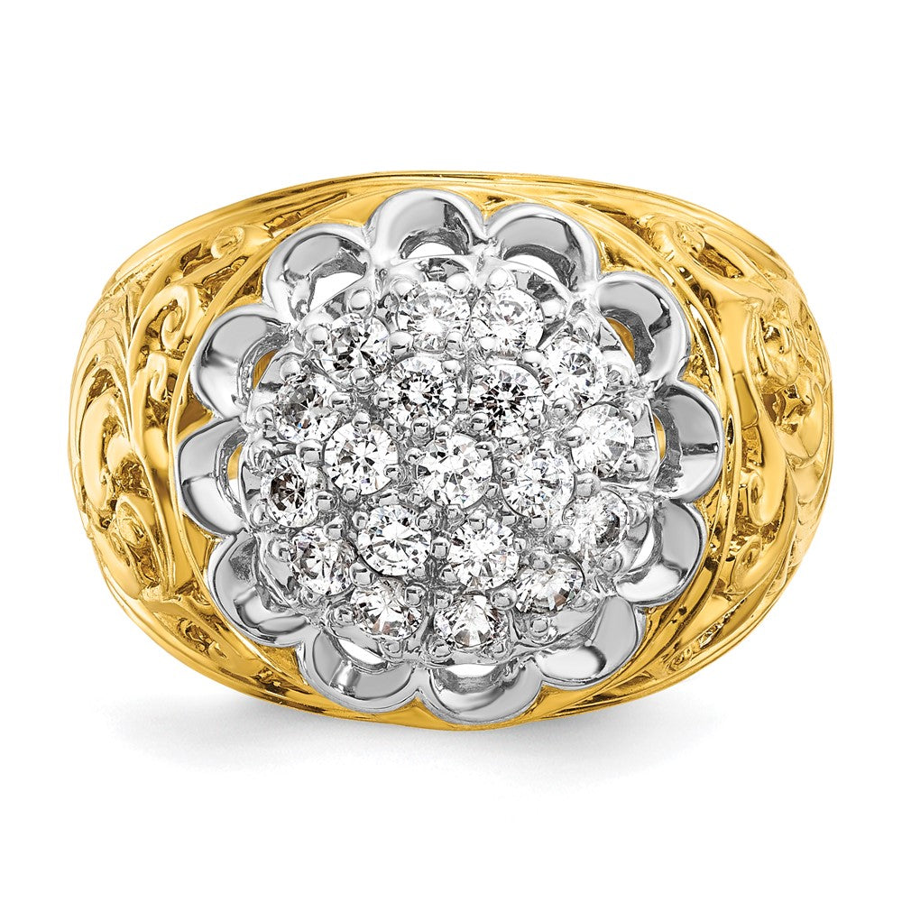 14k Two-tone IBGoodman Men's Polished Filigree Round Dia Cluster Ring