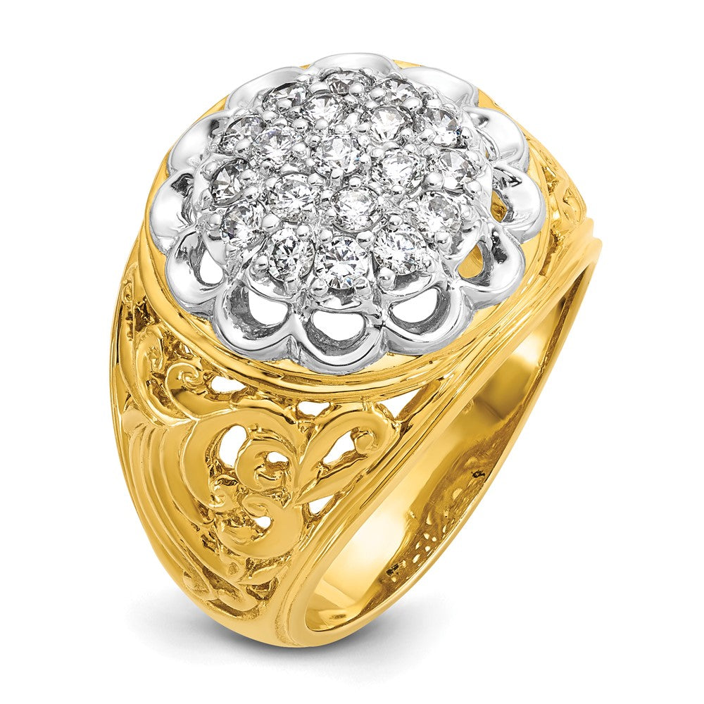 14k Two-tone IBGoodman Men's Polished Filigree Round Dia Cluster Ring
