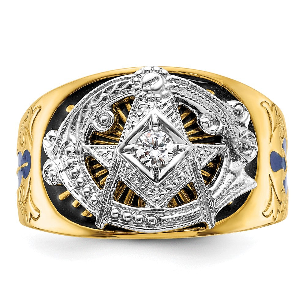 10ktt IBGoodman Men's Enameled & Diamond Blue Lodge Masonic Ring