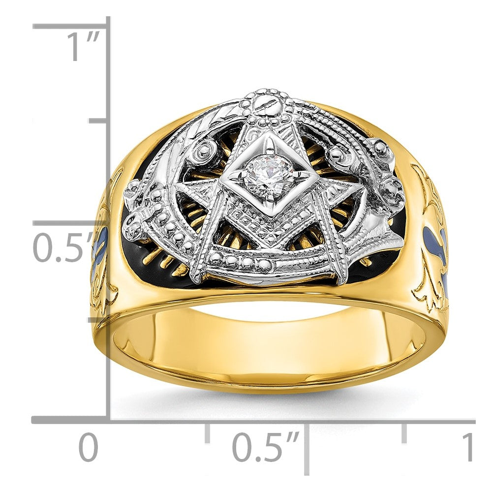 10ktt IBGoodman Men's Enameled & Diamond Blue Lodge Masonic Ring