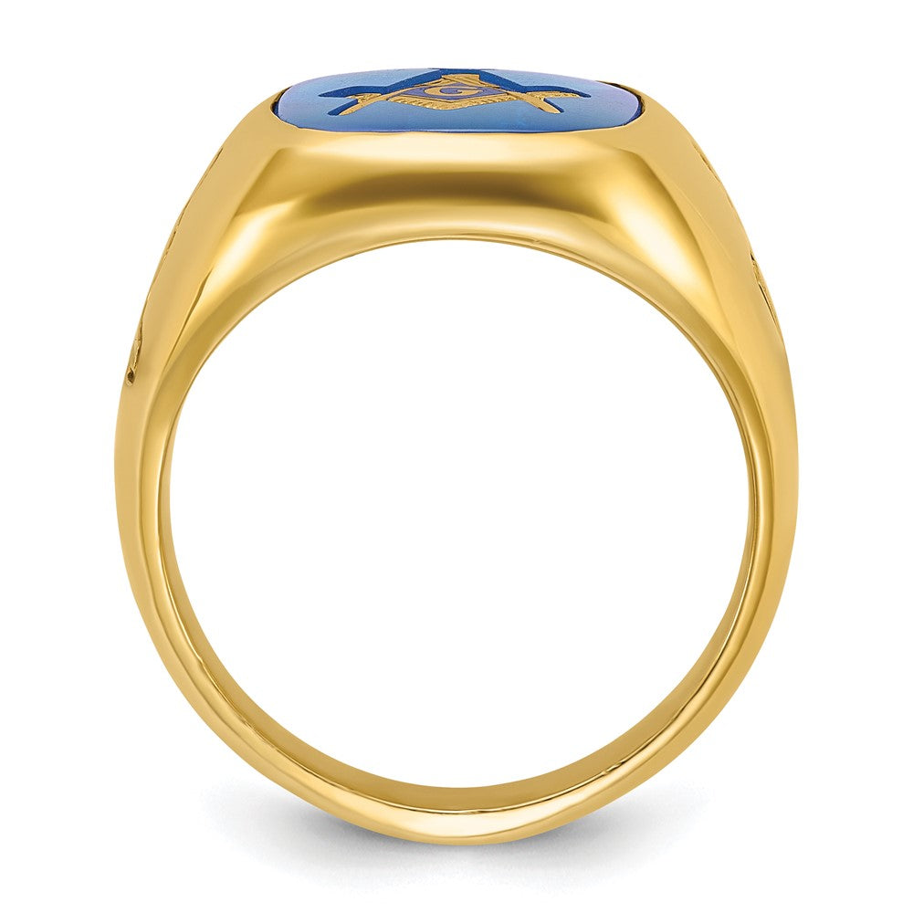 14k IBGoodman Men's Grooved w/ Cr. Sapphire Blue Lodge Masonic Ring