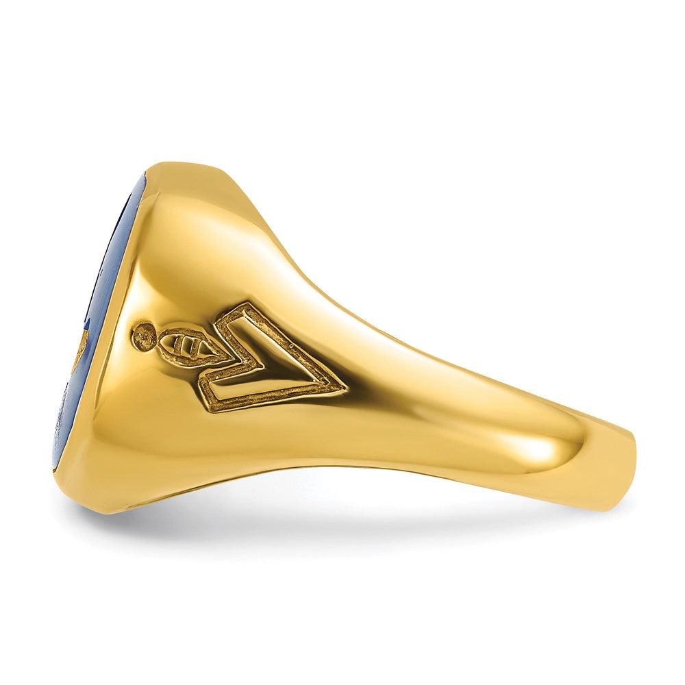 14k IBGoodman Men's Grooved w/ Cr. Sapphire Blue Lodge Masonic Ring