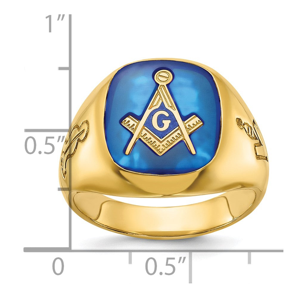 14k IBGoodman Men's Grooved w/ Cr. Sapphire Blue Lodge Masonic Ring