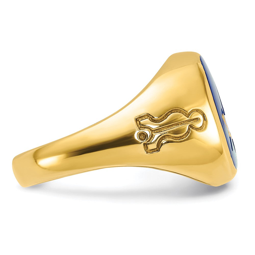14k IBGoodman Men's Grooved w/ Cr. Sapphire Blue Lodge Masonic Ring
