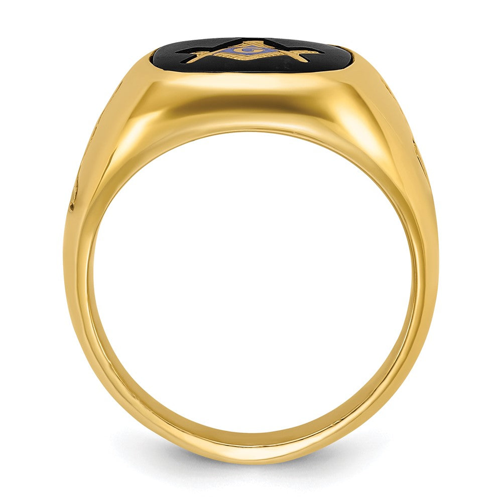 14k IBGoodman Men's Grooved with Onyx Blue Lodge Masonic Ring