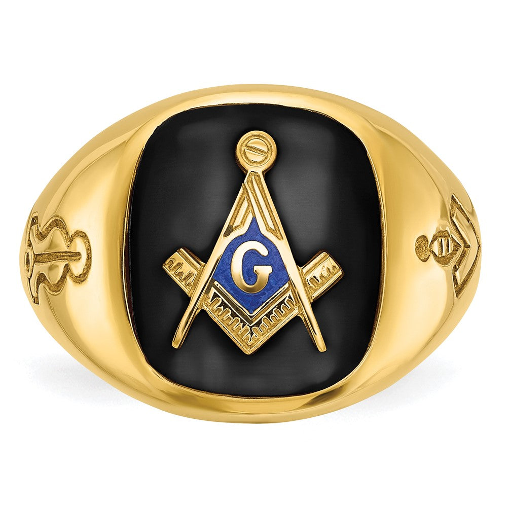 14k IBGoodman Men's Grooved with Onyx Blue Lodge Masonic Ring