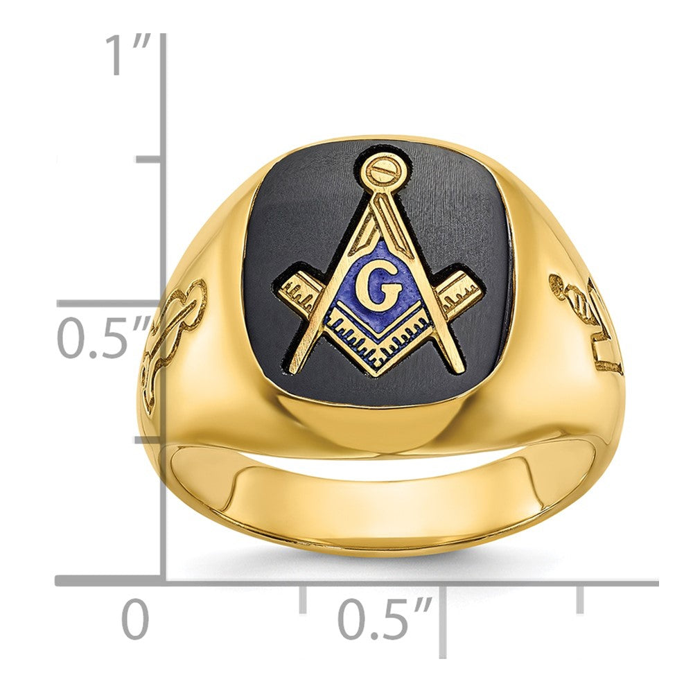 14k IBGoodman Men's Grooved with Onyx Blue Lodge Masonic Ring
