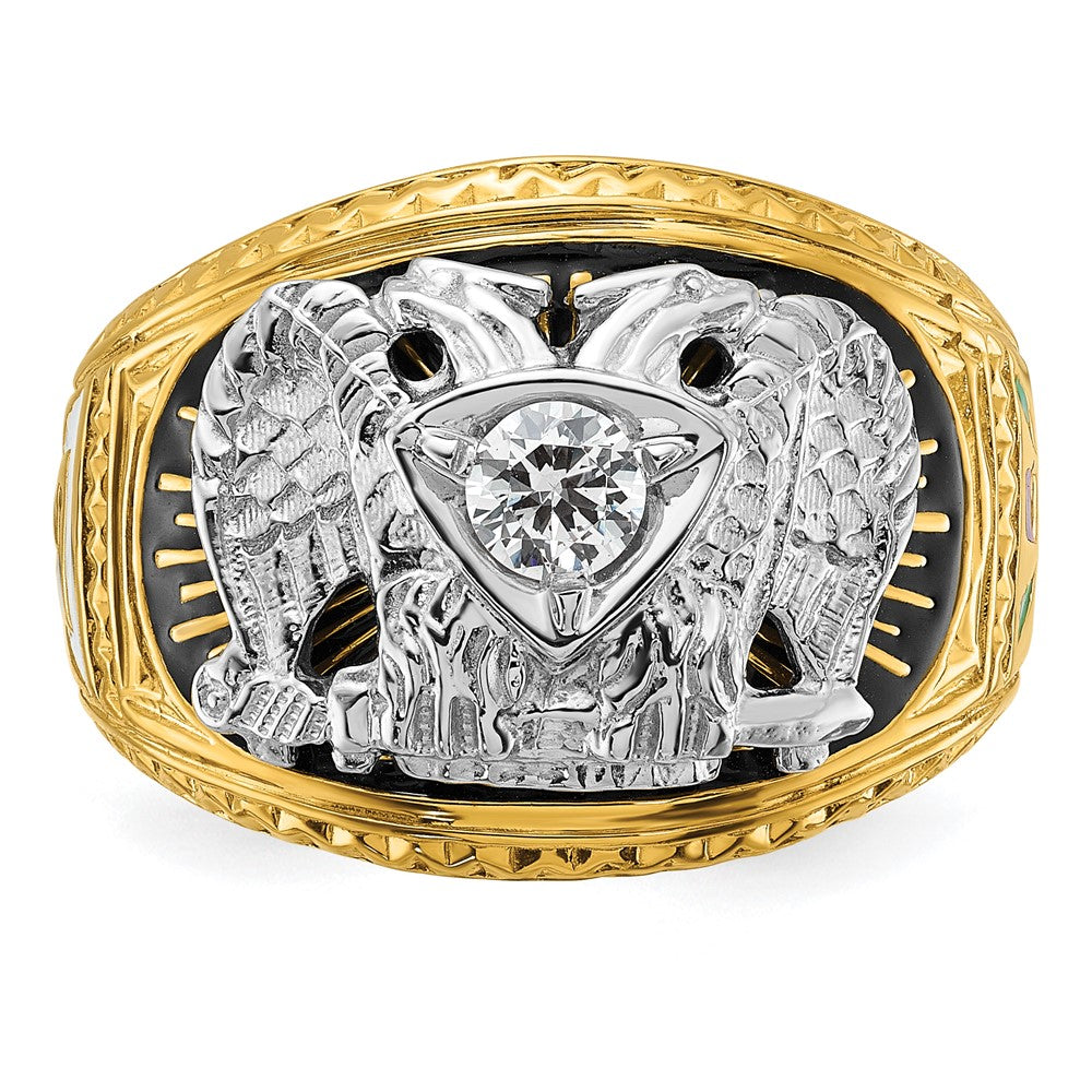 14ktt IBGoodman Men's Enameled & Dia 32nd Scottish Rite Masonic Ring
