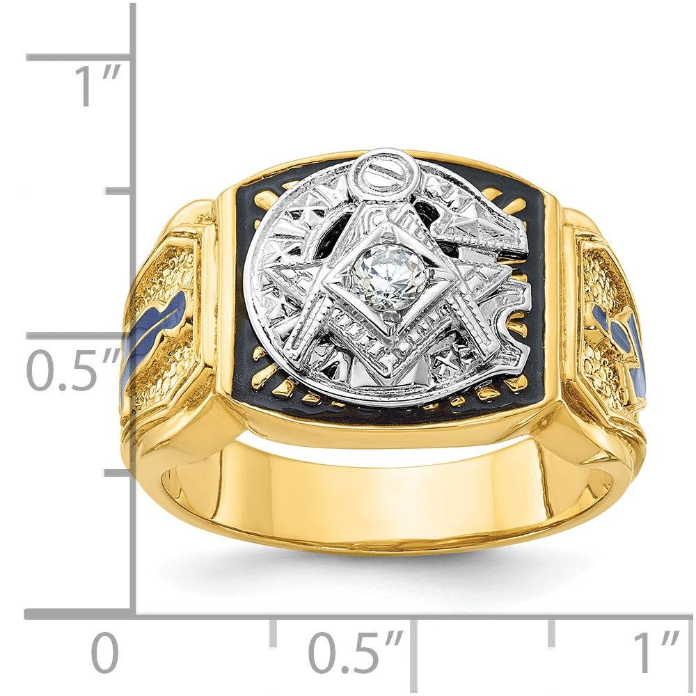 14ktt IBGoodman Men's Enameled & Diamond Blue Lodge Masonic Ring