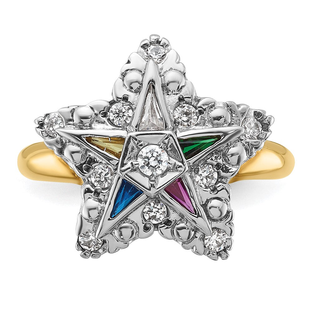 14ktt IBGoodman Women's Multi-color CZ & Diamond Eastern Star Ring
